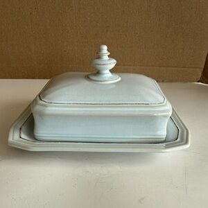 VTG Mancioli Porcellana Antica Medici Grey/Blue Porcelain Butter Dish with Cover